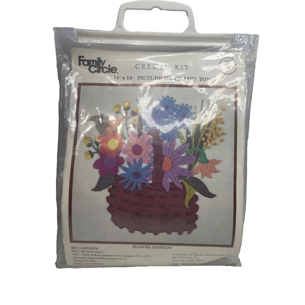 Family Circle VTG Crewel Embroidery Kit Flower Fantasy 1973 100% Wool 100% Linen